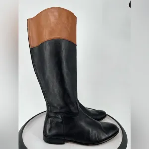 CORSO COMO BLK &amp; TAN LEATHER RIDING BOOTS STYLE, LOW HEEL AND INSIDE ZIPPER