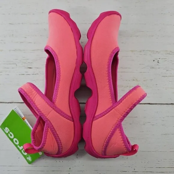 Crocs Duet‎ Busy Day Coral Pink Mary Jane Slip On Shoes Girls J2 Ballet 15352
