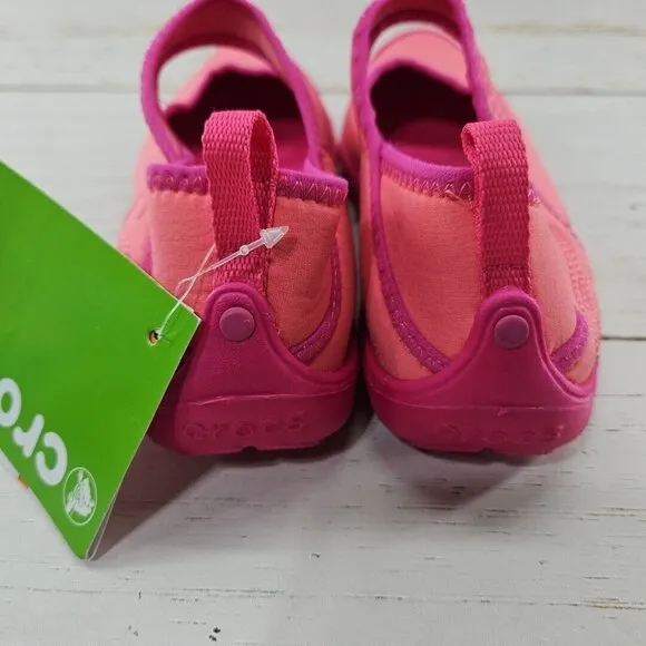 Crocs Duet‎ Busy Day Coral Pink Mary Jane Slip On Shoes Girls J2 Ballet 15352