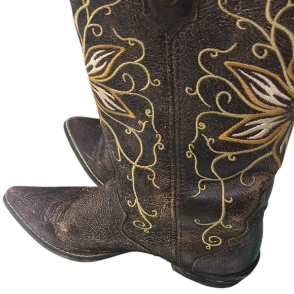 Crush by Durango Crackle Western Boots Leather Womens 10 Brown Pointed Toe