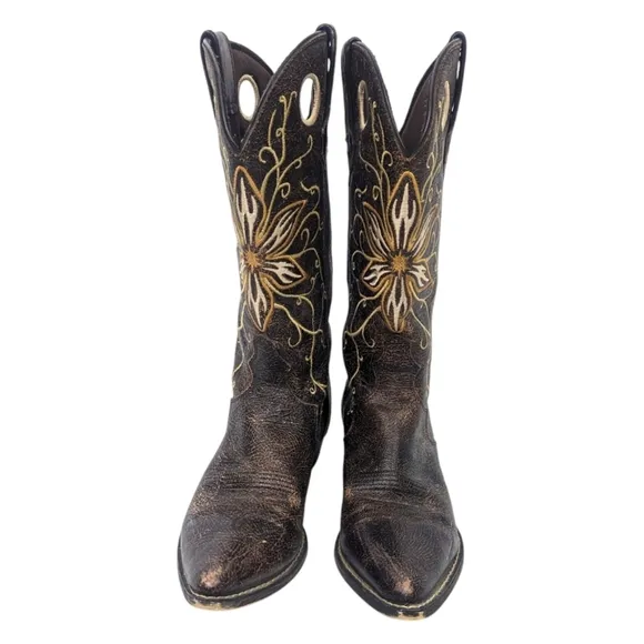 Crush by Durango Crackle Western Boots Leather Womens 10 Brown Pointed Toe