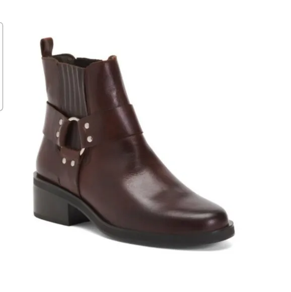 Cruza Deep Brown Ankle Boots with Elastic Panels and Low Stacked Heel Sz 39/8.5