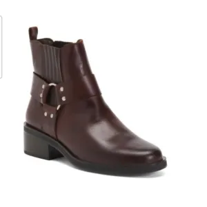 Cruza Deep Brown Ankle Boots with Elastic Panels and Low Stacked Heel Sz 39/8.5