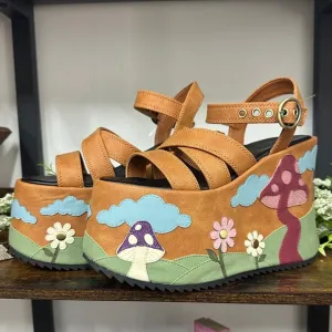 Current Mood Mushroom Platform Wedge Sandals Hippie At Heart New Without Tags