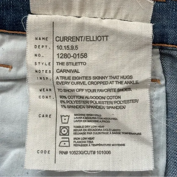 Current/Elliott The Stiletto Skinny Cropped Jean in Carnival NWT