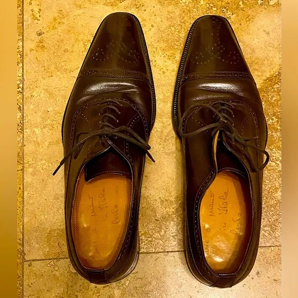 Custom made Italian wingtip men’s dress shoe in dark brown