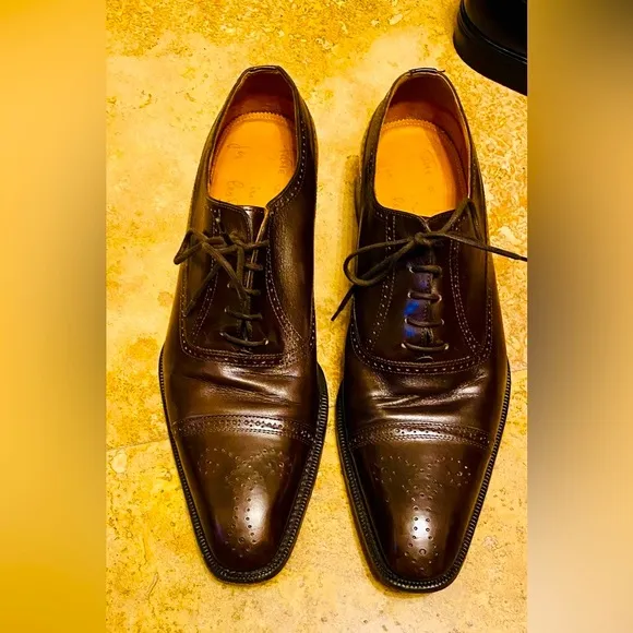 Custom made Italian wingtip men’s dress shoe in dark brown