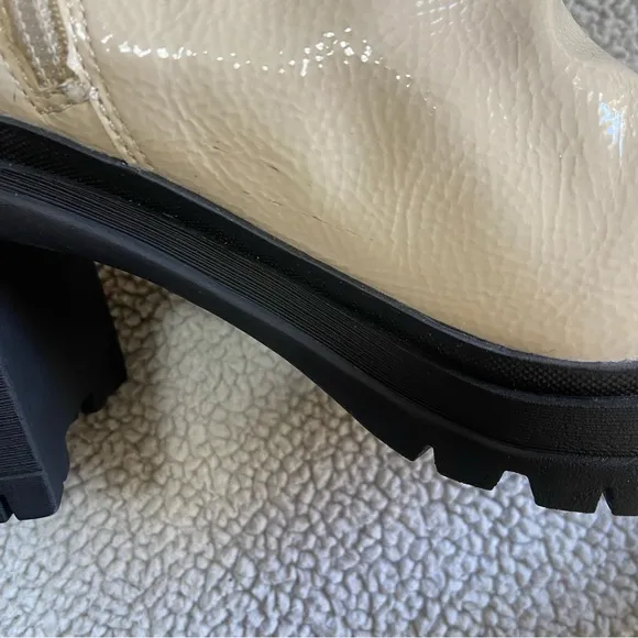 D’Amelio Helenna Ivory Textured Patent Platform Lug Sole Ankle Boots