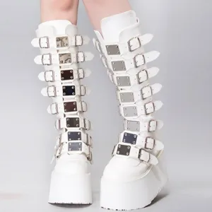DAMNED 318 51/50 White Platform Boots