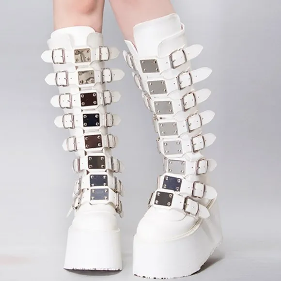 DAMNED 318 51/50 White Platform Boots