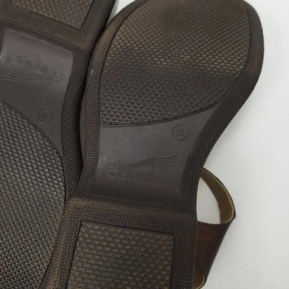 DANSKO 39 Lynnie Leather Dark Bronze Metallic Sandals