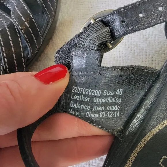 Dansko Drea Wedge Platform Fisherman Black Leather Sandals SZ 9.5 10 EU 40