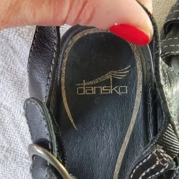 Dansko Drea Wedge Platform Fisherman Black Leather Sandals SZ 9.5 10 EU 40