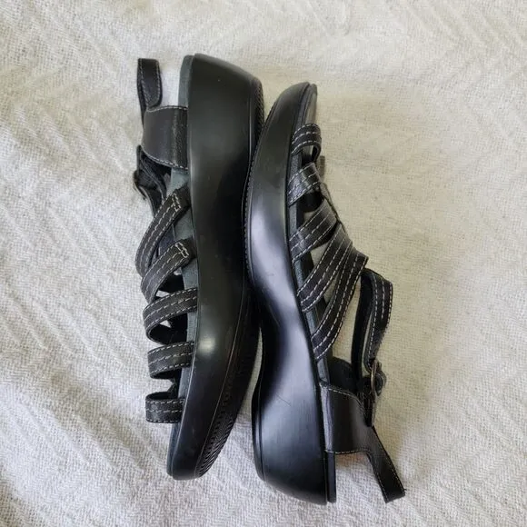 Dansko Drea Wedge Platform Fisherman Black Leather Sandals SZ 9.5 10 EU 40