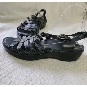 Dansko Drea Wedge Platform Fisherman Black Leather Sandals SZ 9.5 10 EU 40