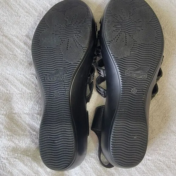 Dansko Drea Wedge Platform Fisherman Black Leather Sandals SZ 9.5 10 EU 40