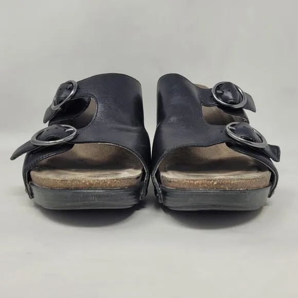 Dansko Sandals Womens EU41 US10.5 Black Leather Fern Wedge Sandals Buckles Studs