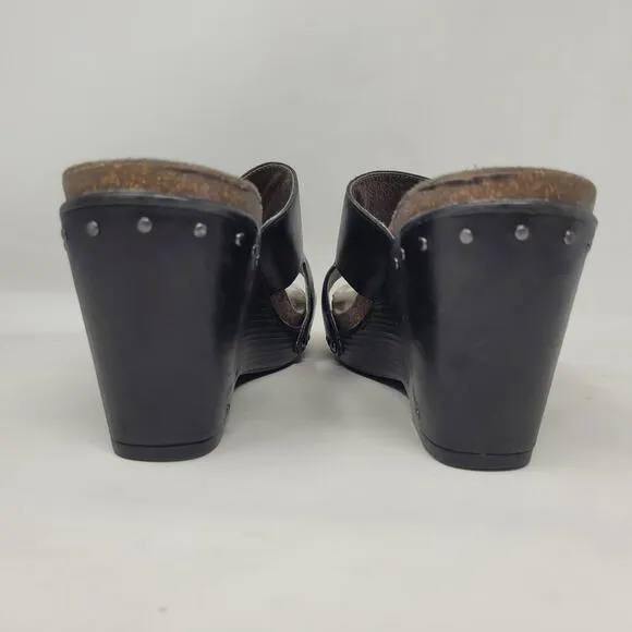 Dansko Sandals Womens EU41 US10.5 Black Leather Fern Wedge Sandals Buckles Studs