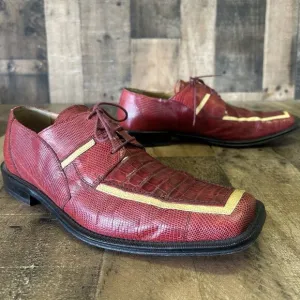 David Eden Crocodile Lizard Red Square Toe Oxford Dress Shoes Mens 9