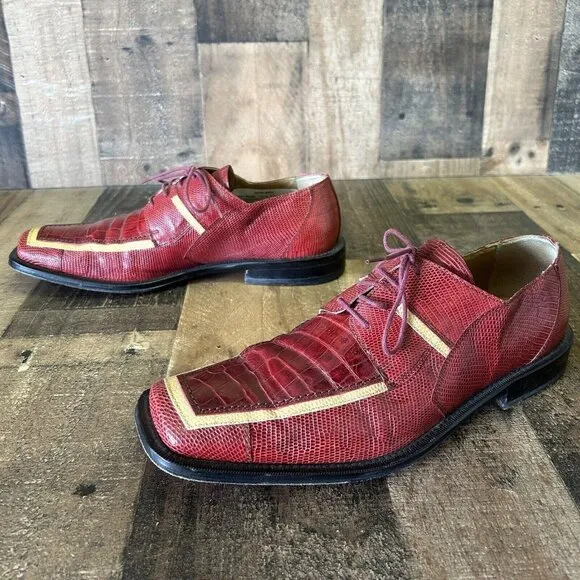 David Eden Crocodile Lizard Red Square Toe Oxford Dress Shoes Mens 9