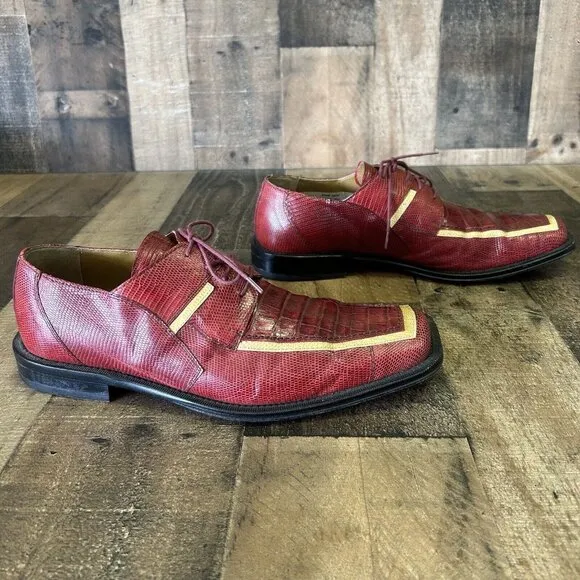 David Eden Crocodile Lizard Red Square Toe Oxford Dress Shoes Mens 9
