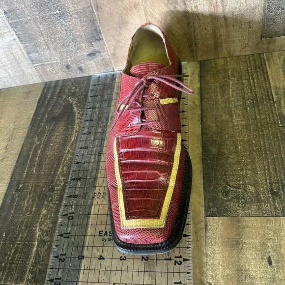 David Eden Crocodile Lizard Red Square Toe Oxford Dress Shoes Mens 9