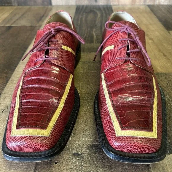 David Eden Crocodile Lizard Red Square Toe Oxford Dress Shoes Mens 9