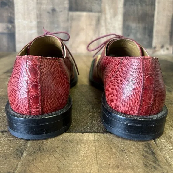 David Eden Crocodile Lizard Red Square Toe Oxford Dress Shoes Mens 9