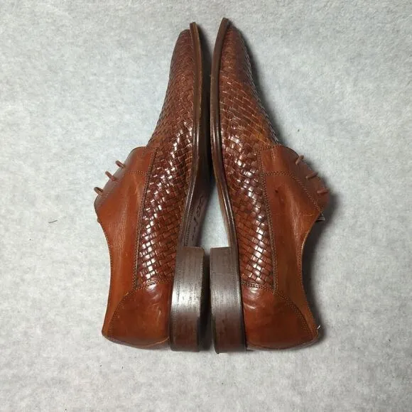 De La Rentis Brown Lace Up Woven Italian Leather Loafer Dress Shoes Men Size 12M