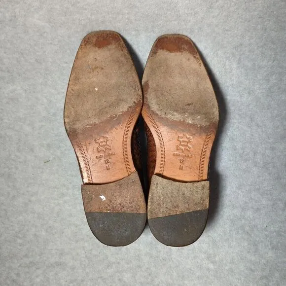 De La Rentis Brown Lace Up Woven Italian Leather Loafer Dress Shoes Men Size 12M