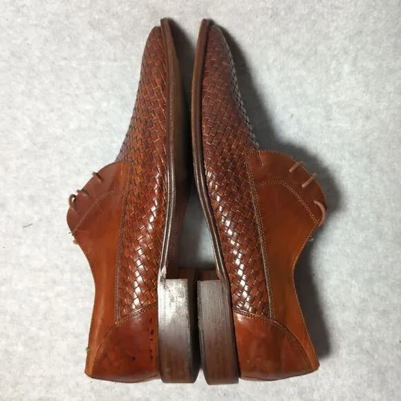 De La Rentis Brown Lace Up Woven Italian Leather Loafer Dress Shoes Men Size 12M