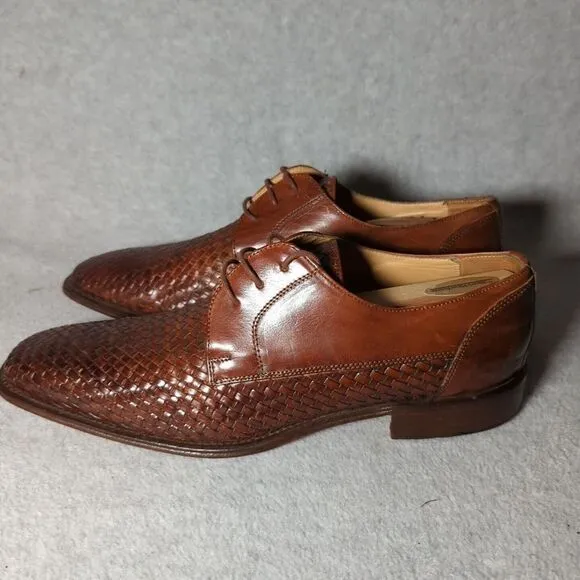 De La Rentis Brown Lace Up Woven Italian Leather Loafer Dress Shoes Men Size 12M