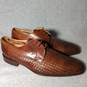 De La Rentis Brown Lace Up Woven Italian Leather Loafer Dress Shoes Men Size 12M