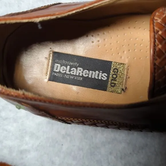 De La Rentis Brown Lace Up Woven Italian Leather Loafer Dress Shoes Men Size 12M