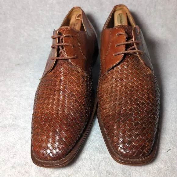 De La Rentis Brown Lace Up Woven Italian Leather Loafer Dress Shoes Men Size 12M