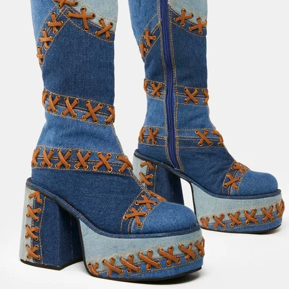 Delas PATCH DENIM DELIGHT  Milan Style Denim Boots ( BRAND NEW !!! )