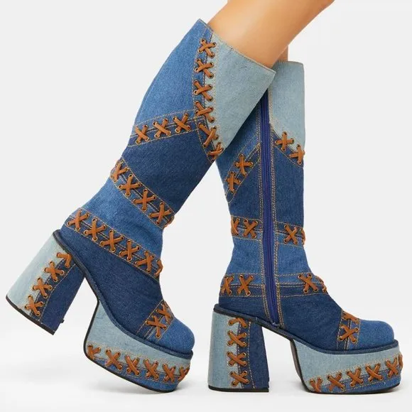 Delas PATCH DENIM DELIGHT  Milan Style Denim Boots ( BRAND NEW !!! )