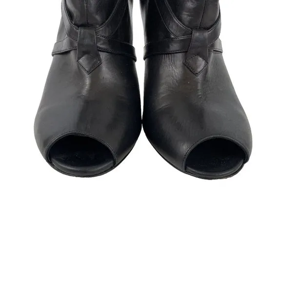 Delman Black Ankle Peep Toe Booties Size 10 Black Soft Buttery Leather Italy
