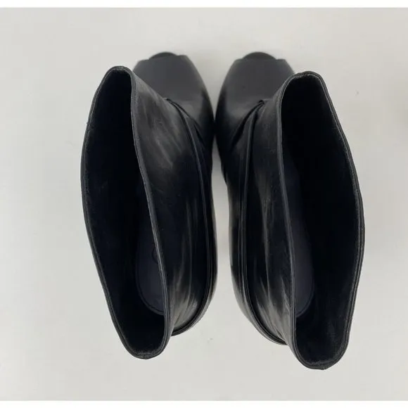 Delman Black Ankle Peep Toe Booties Size 10 Black Soft Buttery Leather Italy