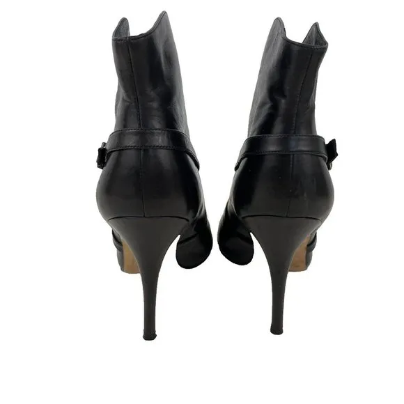 Delman Black Ankle Peep Toe Booties Size 10 Black Soft Buttery Leather Italy