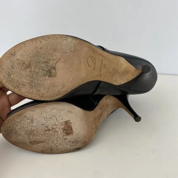 Delman Black Ankle Peep Toe Booties Size 10 Black Soft Buttery Leather Italy