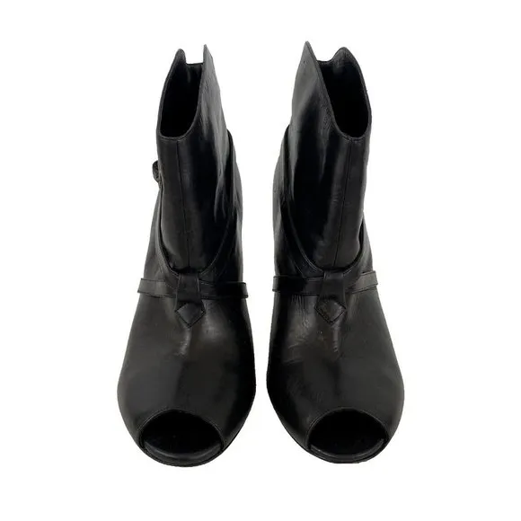 Delman Black Ankle Peep Toe Booties Size 10 Black Soft Buttery Leather Italy