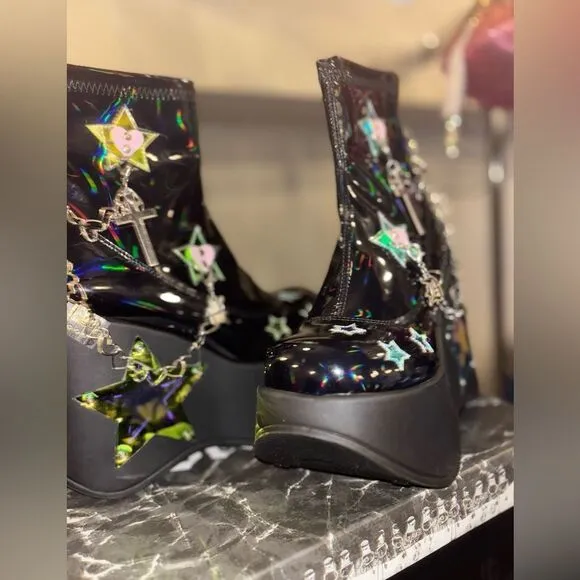 Demonia Blaze Star Cut Out Platform “Galactic Goddess” LED Rave Boots