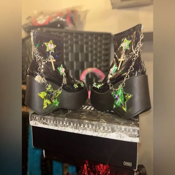 Demonia Blaze Star Cut Out Platform “Galactic Goddess” LED Rave Boots