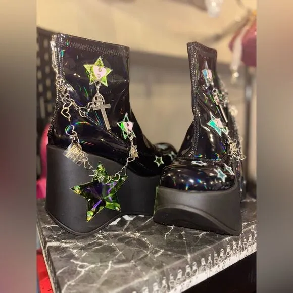 Demonia Blaze Star Cut Out Platform “Galactic Goddess” LED Rave Boots