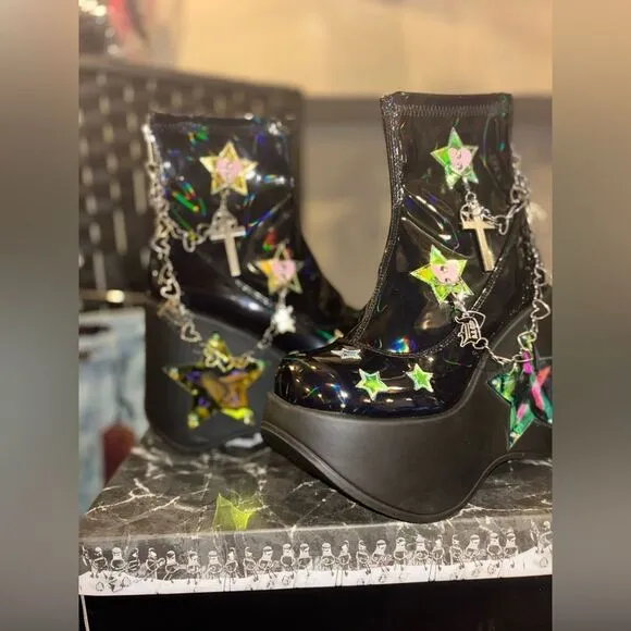 Demonia Blaze Star Cut Out Platform “Galactic Goddess” LED Rave Boots