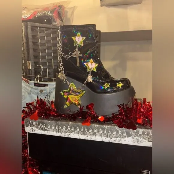 Demonia Blaze Star Cut Out Platform “Galactic Goddess” LED Rave Boots
