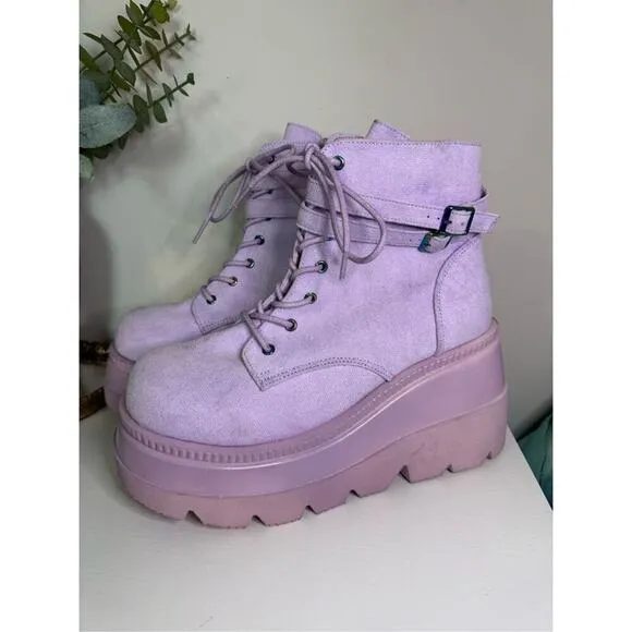 Demonia Shaker 52 Lavender Purple Vegan Suede Boots 11