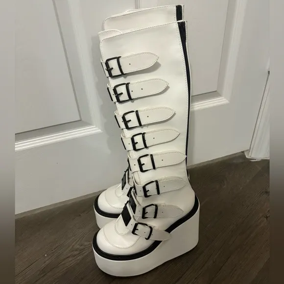Demonia | Swing-815 White Platform Trinity Boots