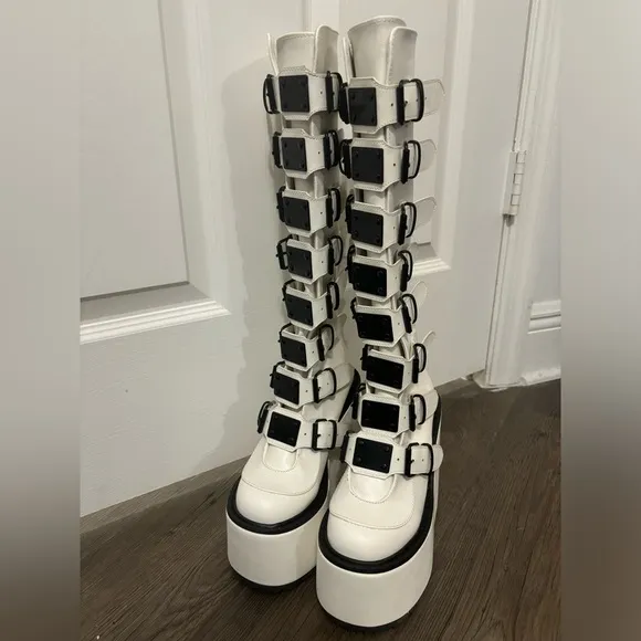 Demonia | Swing-815 White Platform Trinity Boots
